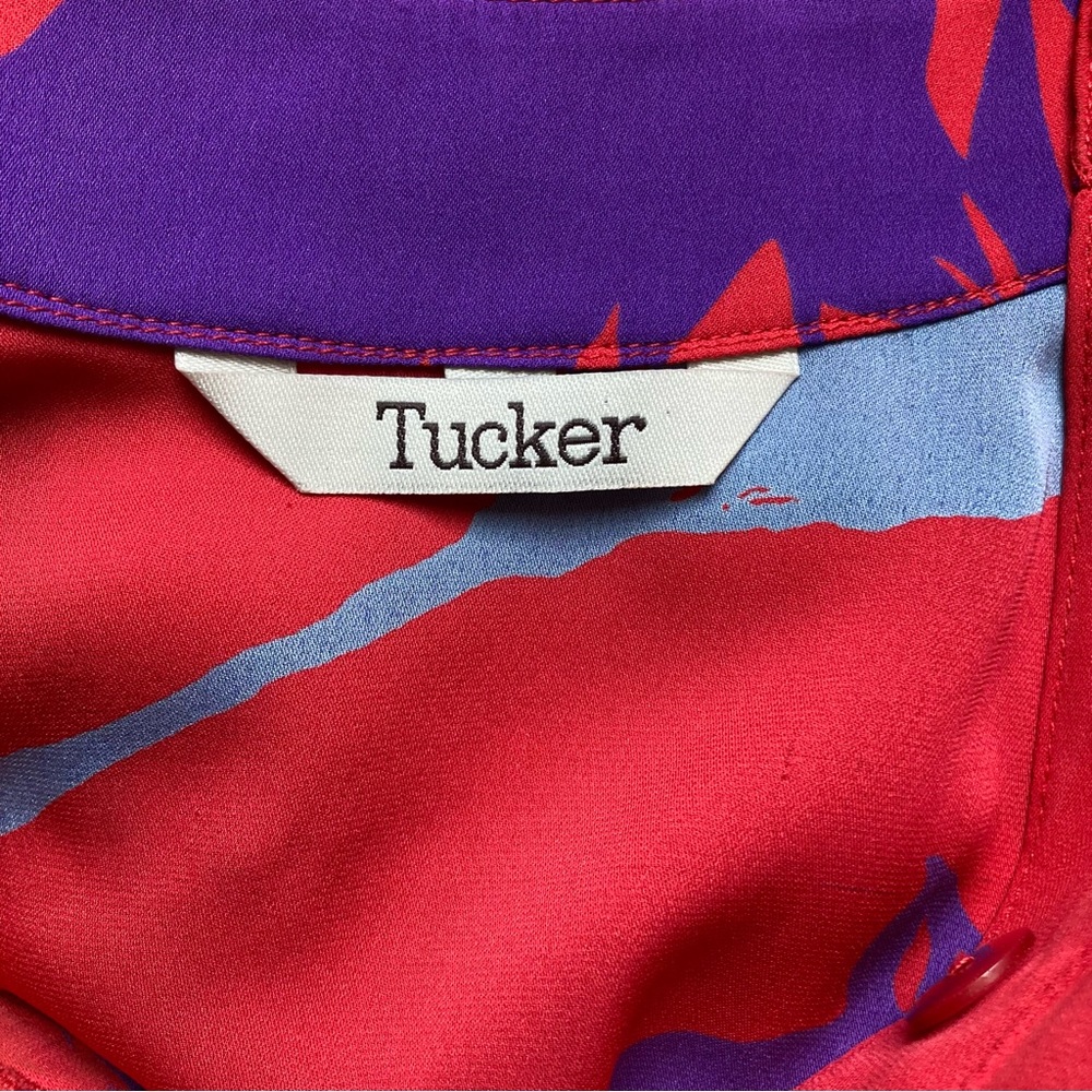 Tucker Red Abstract Floral Silk Long Sleeve Lightweight Shirt Dress size Medium - Picture 8 of 8